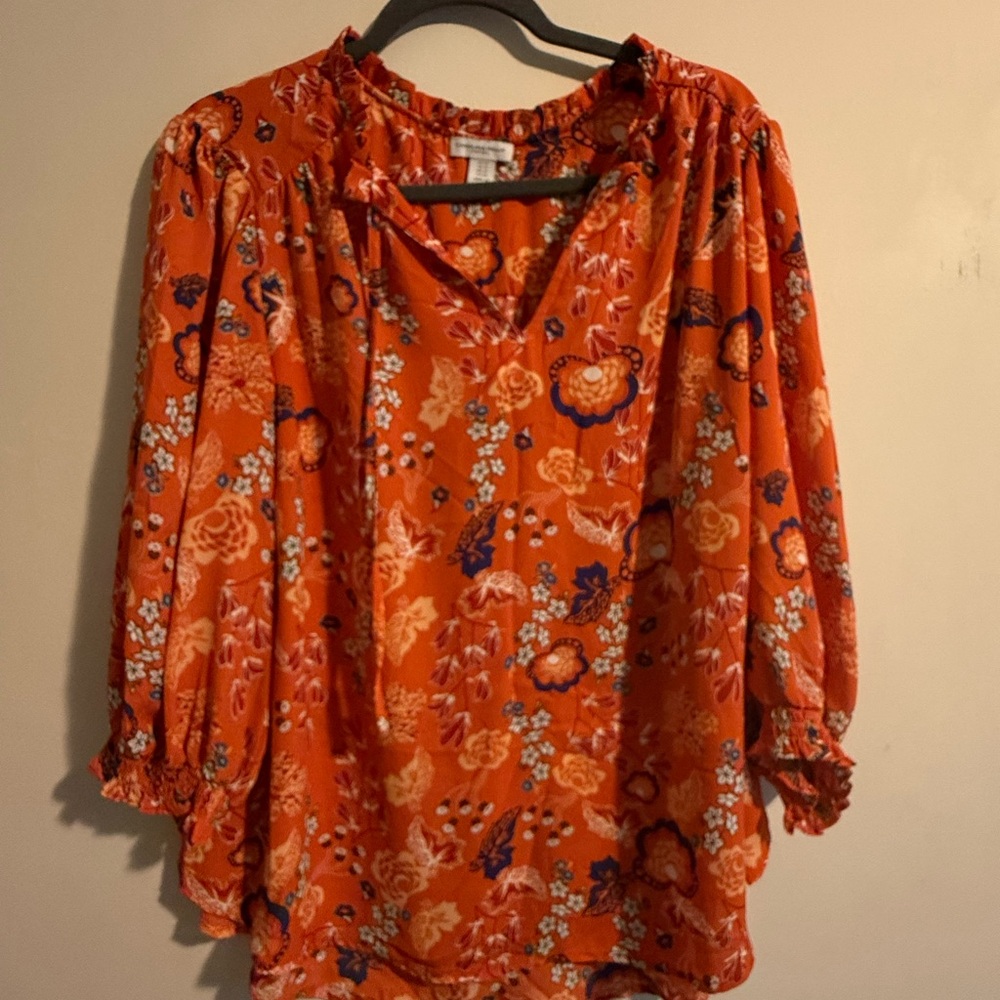 Carolina Belle Vibrant Orange Floral Blouse